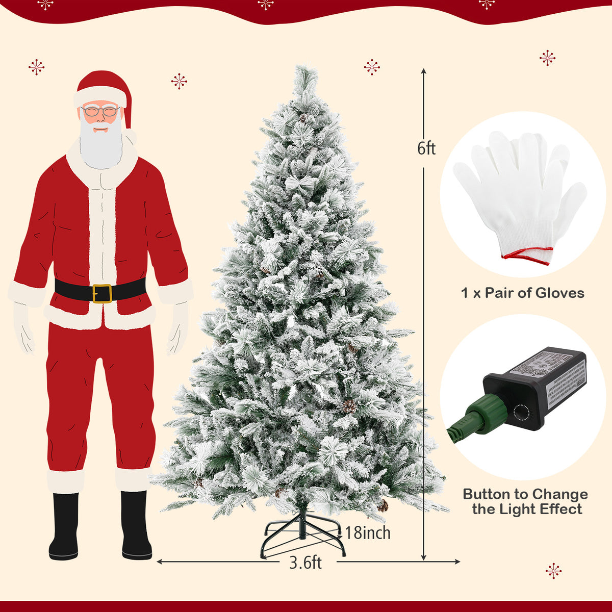 4.5/6/7 Feet Artificial Xmas Tree with Pine Needles and LED Lights-6 ft-Christmas Trees-DECOROLALA