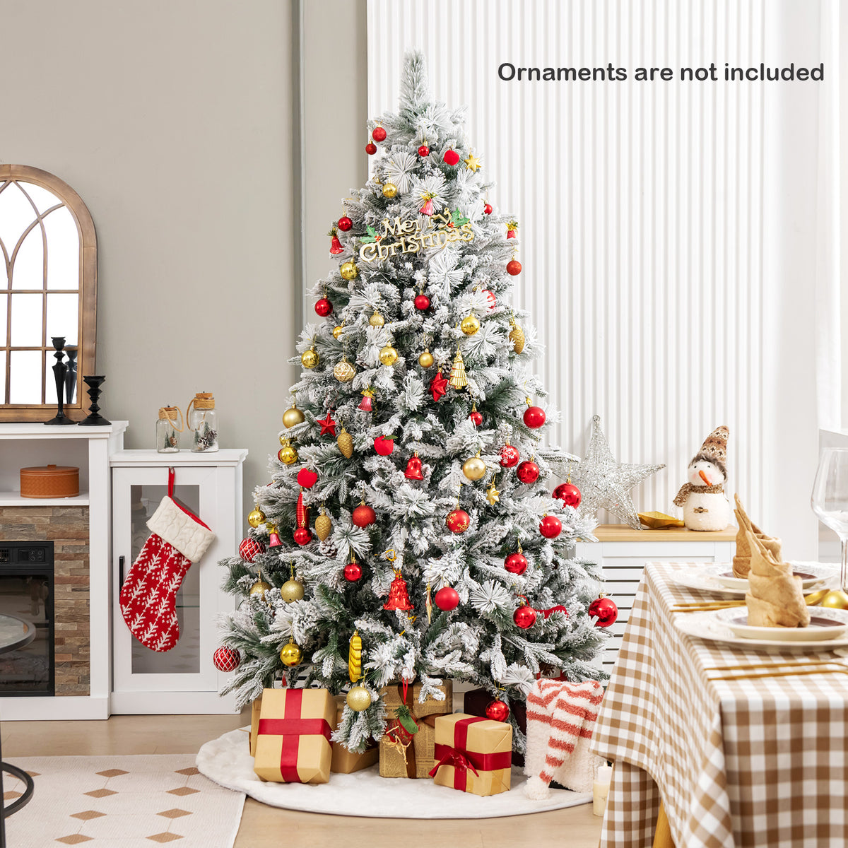 4.5/6/7 Feet Artificial Xmas Tree with Pine Needles and LED Lights-6 ft-Christmas Trees-DECOROLALA