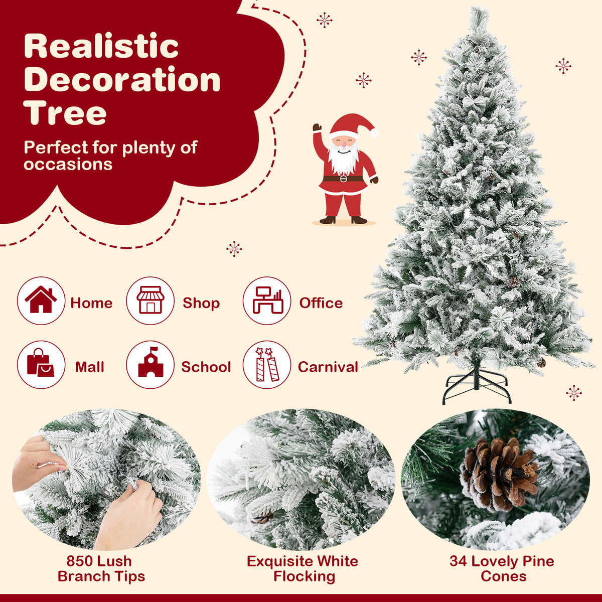 4.5/6/7 Feet Artificial Xmas Tree with Pine Needles and LED Lights-6 ft-Christmas Trees-DECOROLALA