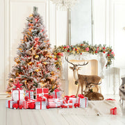 4.5/6/7 Feet Artificial Xmas Tree with Pine Needles and LED Lights-6 ft-Christmas Trees-DECOROLALA