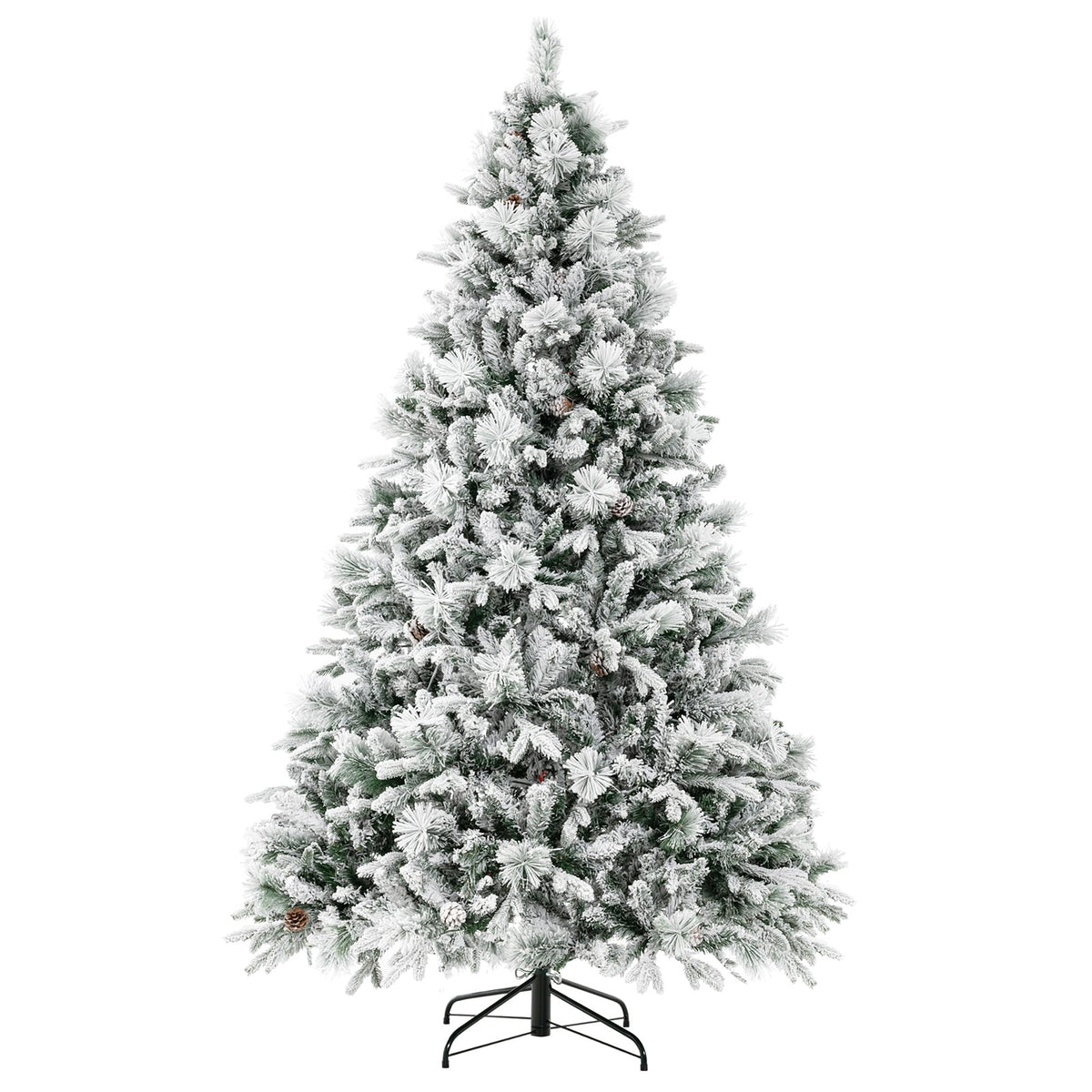 4.5/6/7 Feet Artificial Xmas Tree with Pine Needles and LED Lights-7 ft-Christmas Trees-DECOROLALA