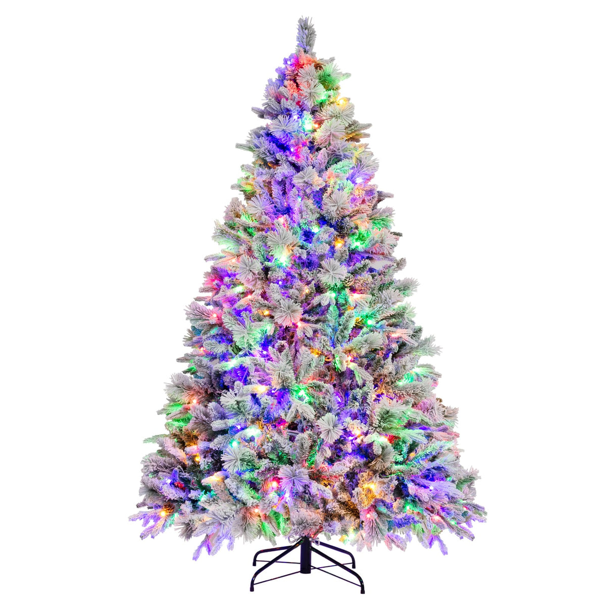4.5/6/7 Feet Artificial Xmas Tree with Pine Needles and LED Lights-7 ft-Christmas Trees-DECOROLALA