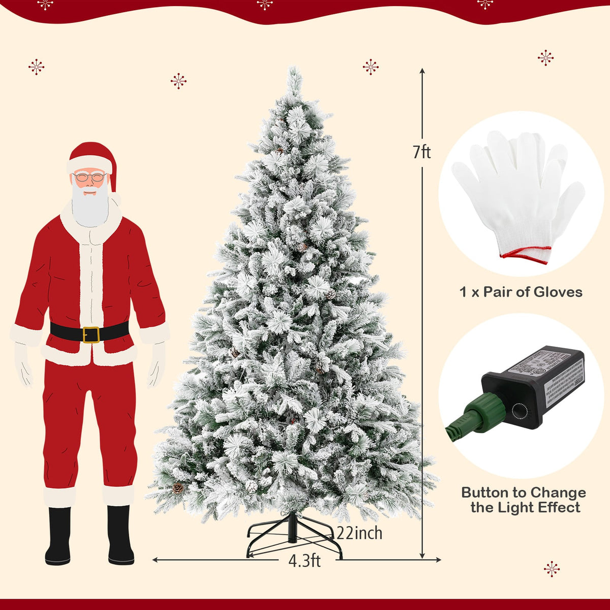 4.5/6/7 Feet Artificial Xmas Tree with Pine Needles and LED Lights-7 ft-Christmas Trees-DECOROLALA