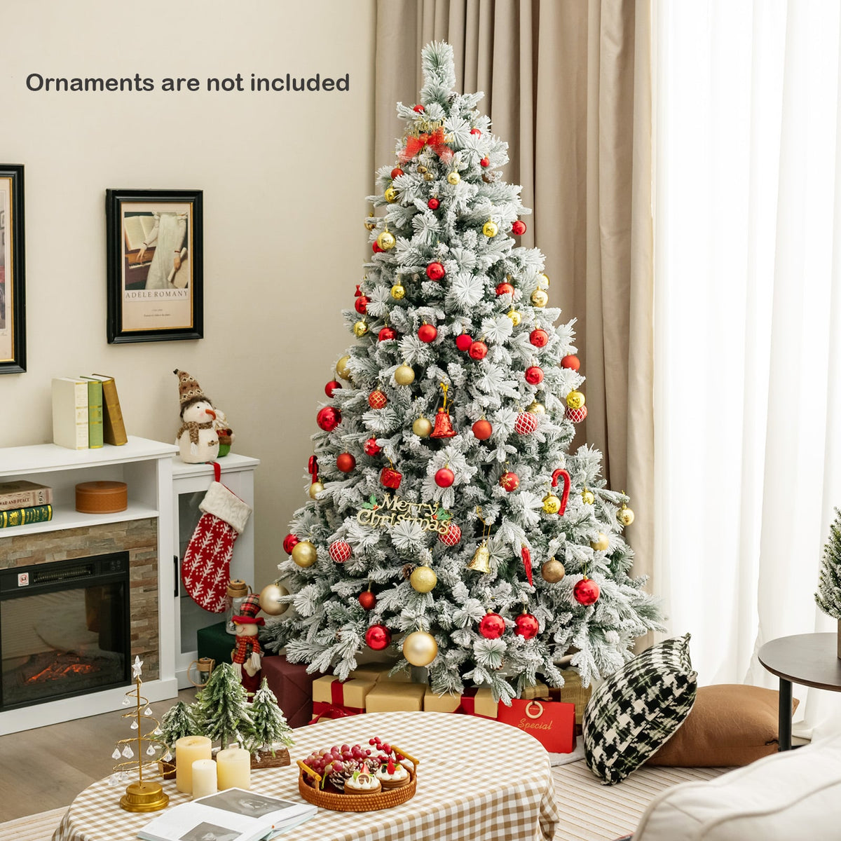 4.5/6/7 Feet Artificial Xmas Tree with Pine Needles and LED Lights-7 ft-Christmas Trees-DECOROLALA