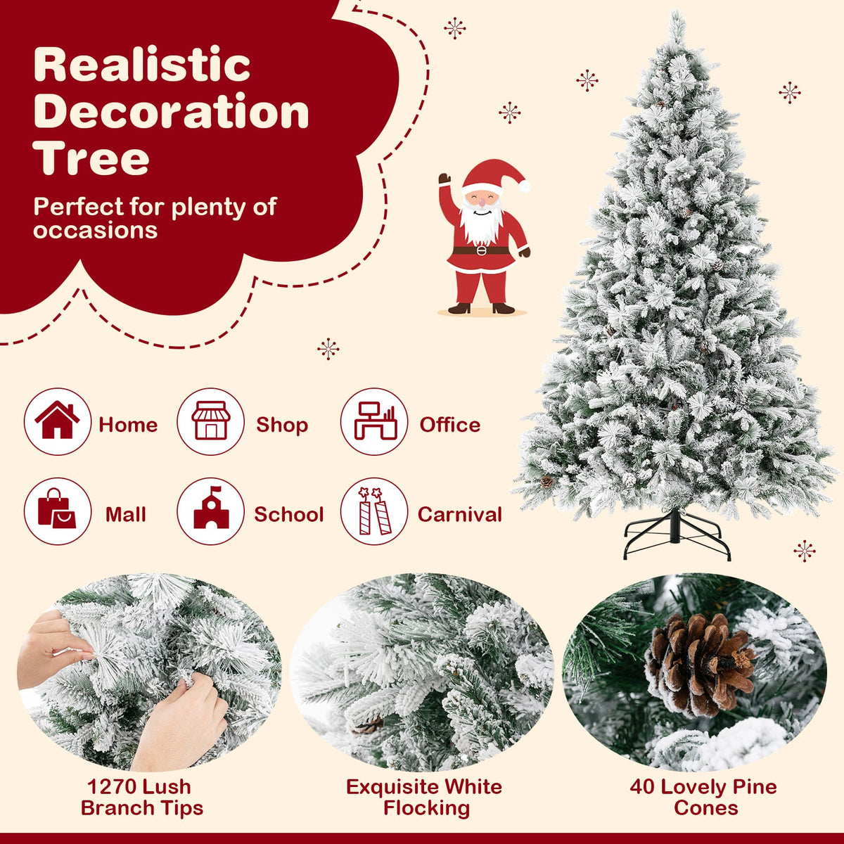 4.5/6/7 Feet Artificial Xmas Tree with Pine Needles and LED Lights-7 ft-Christmas Trees-DECOROLALA