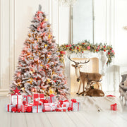 4.5/6/7 Feet Artificial Xmas Tree with Pine Needles and LED Lights-7 ft-Christmas Trees-DECOROLALA