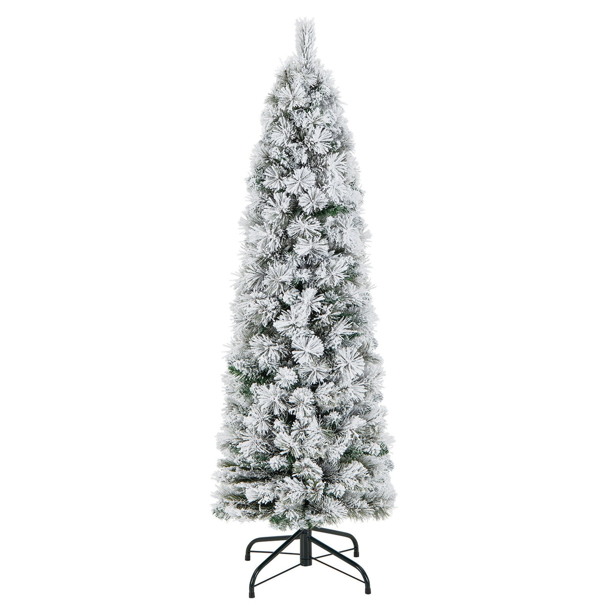 4.5/6/7 Feet Christmas Tree with 258 Branch Tips and 100 Incandescent Lights-Flocked and Slim-4.5 ft-Christmas Trees-DECOROLALA