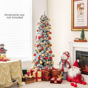 4.5/6/7 Feet Christmas Tree with 258 Branch Tips and 100 Incandescent Lights-Flocked and Slim-4.5 ft-Christmas Trees-DECOROLALA