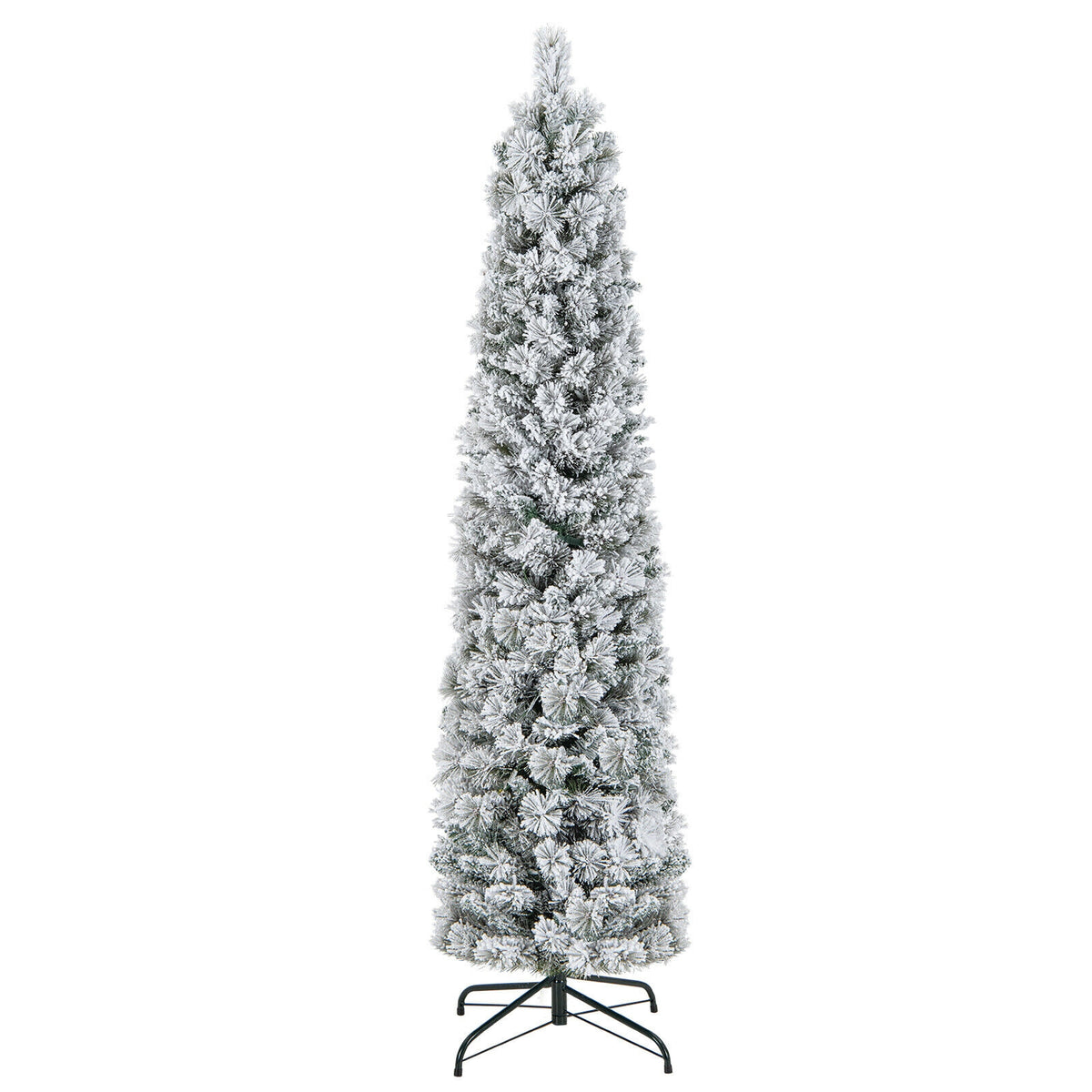 4.5/6/7 Feet Christmas Tree with 258 Branch Tips and 100 Incandescent Lights-Flocked and Slim-6 Feet-Christmas Trees-DECOROLALA