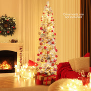 4.5/6/7 Feet Christmas Tree with 258 Branch Tips and 100 Incandescent Lights-Flocked and Slim-6 Feet-Christmas Trees-DECOROLALA