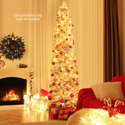 4.5/6/7 Feet Christmas Tree with 258 Branch Tips and 100 Incandescent Lights-Flocked and Slim-7 ft-Christmas Trees-DECOROLALA