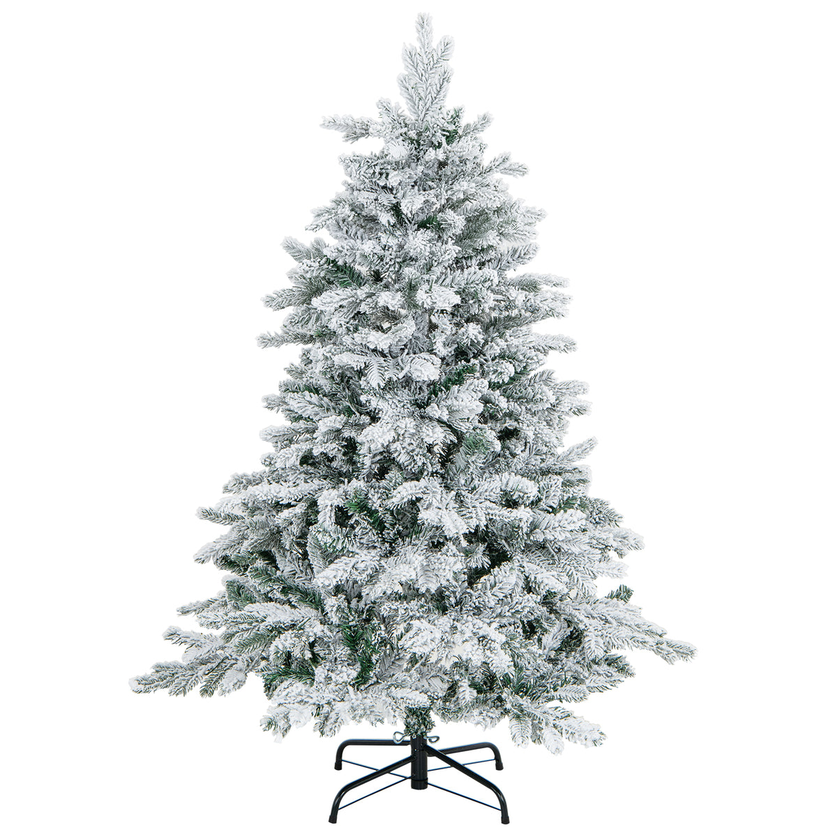 4.5/6/7 Feet Flocked Christmas Tree with Warm White LED Lights-4.5 ft-Christmas Trees-DECOROLALA