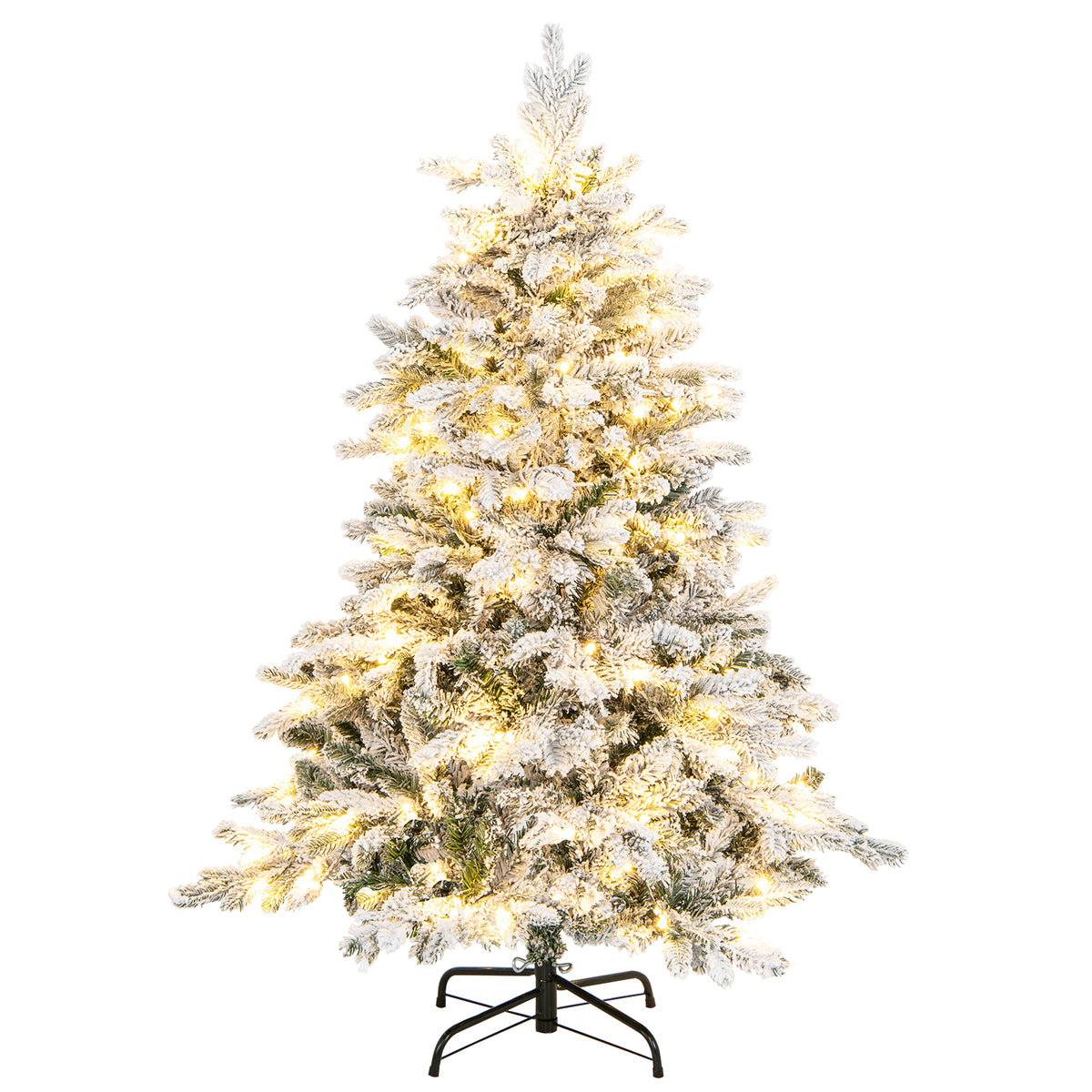 4.5/6/7 Feet Flocked Christmas Tree with Warm White LED Lights-4.5 ft-Christmas Trees-DECOROLALA