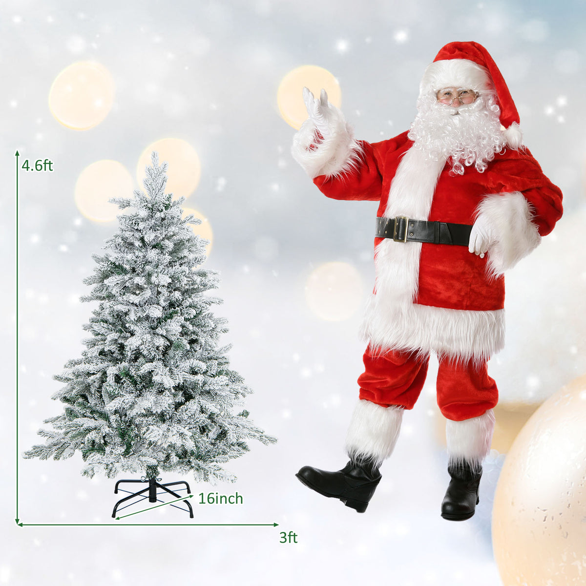 4.5/6/7 Feet Flocked Christmas Tree with Warm White LED Lights-4.5 ft-Christmas Trees-DECOROLALA