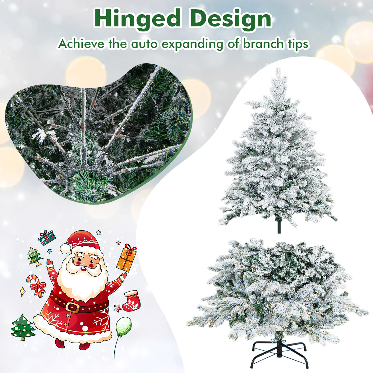 4.5/6/7 Feet Flocked Christmas Tree with Warm White LED Lights-4.5 ft-Christmas Trees-DECOROLALA