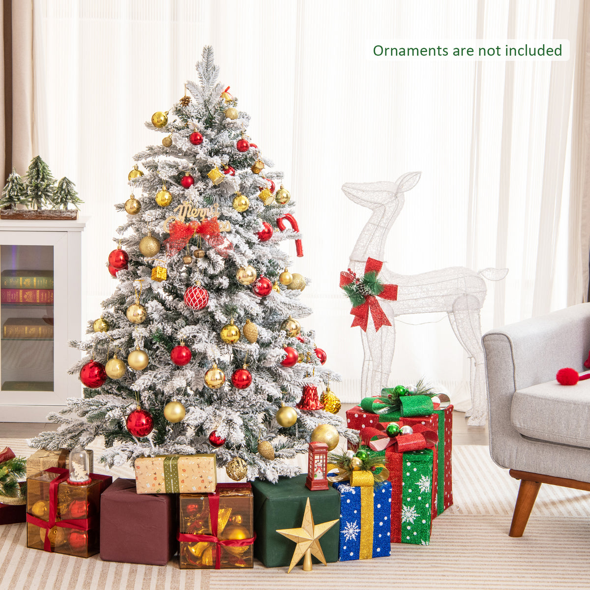 4.5/6/7 Feet Flocked Christmas Tree with Warm White LED Lights-4.5 ft-Christmas Trees-DECOROLALA