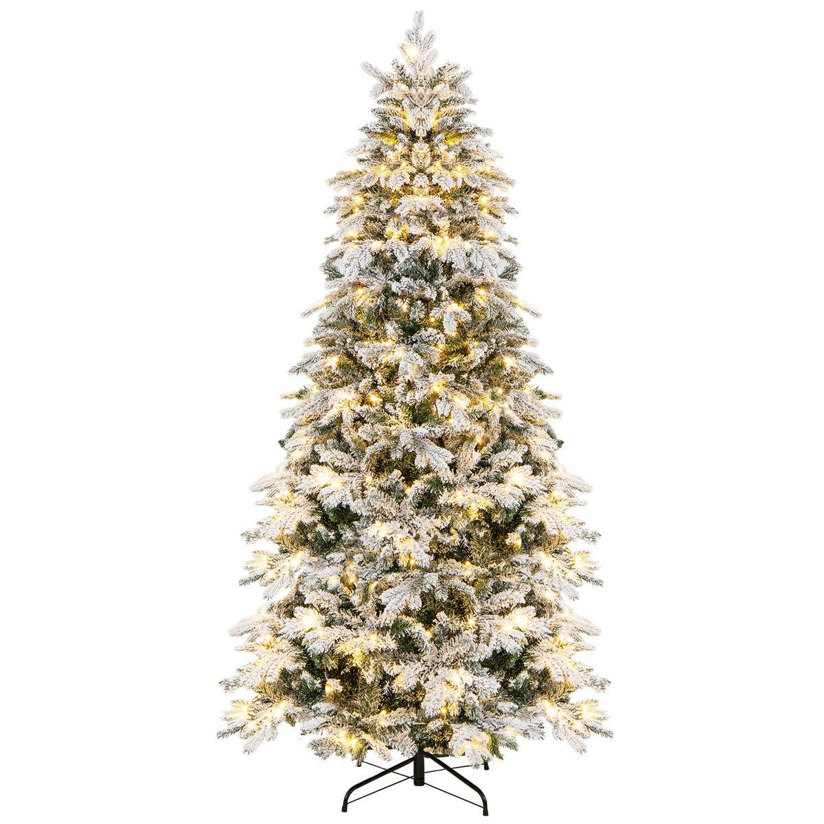 4.5/6/7 Feet Flocked Christmas Tree with Warm White LED Lights-6 ft-Christmas Trees-DECOROLALA