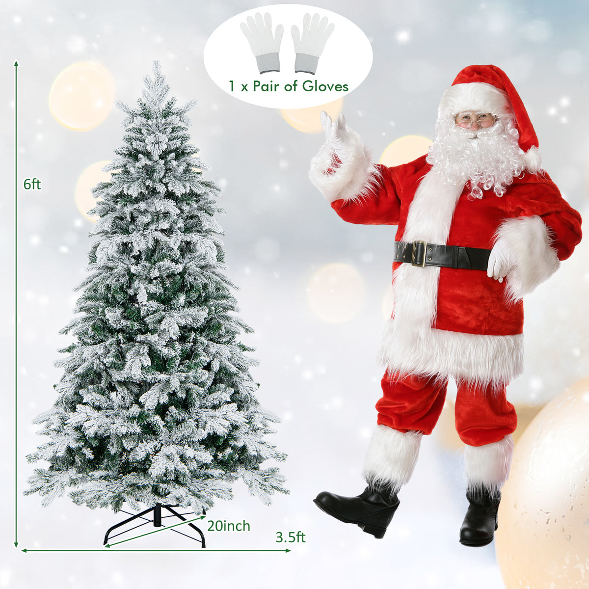 4.5/6/7 Feet Flocked Christmas Tree with Warm White LED Lights-6 ft-Christmas Trees-DECOROLALA