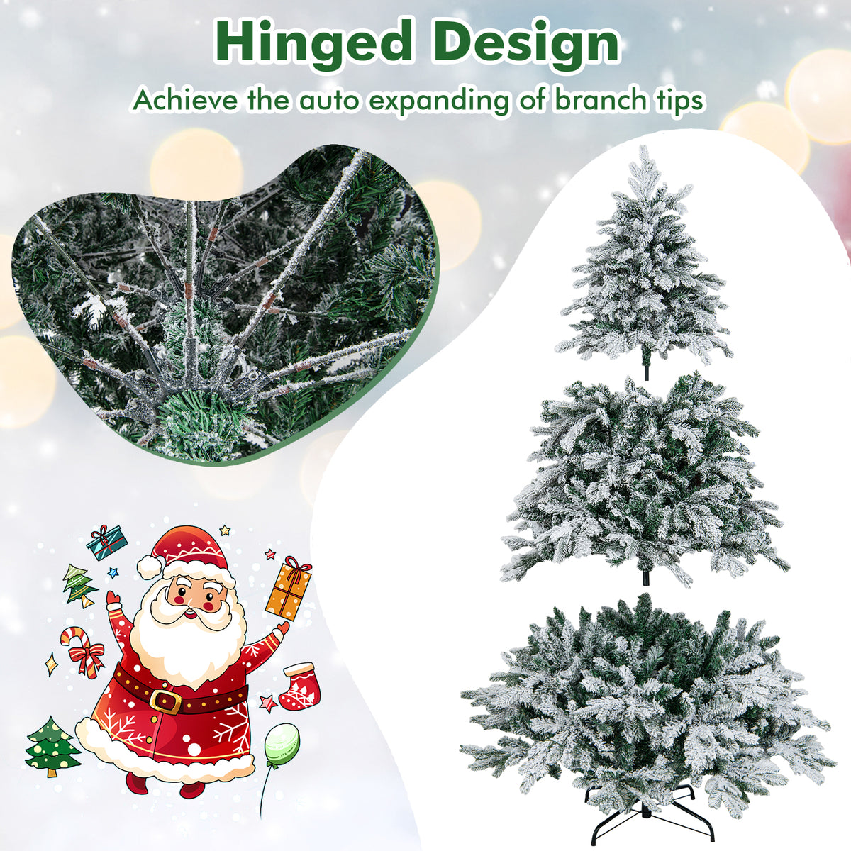 4.5/6/7 Feet Flocked Christmas Tree with Warm White LED Lights-6 ft-Christmas Trees-DECOROLALA