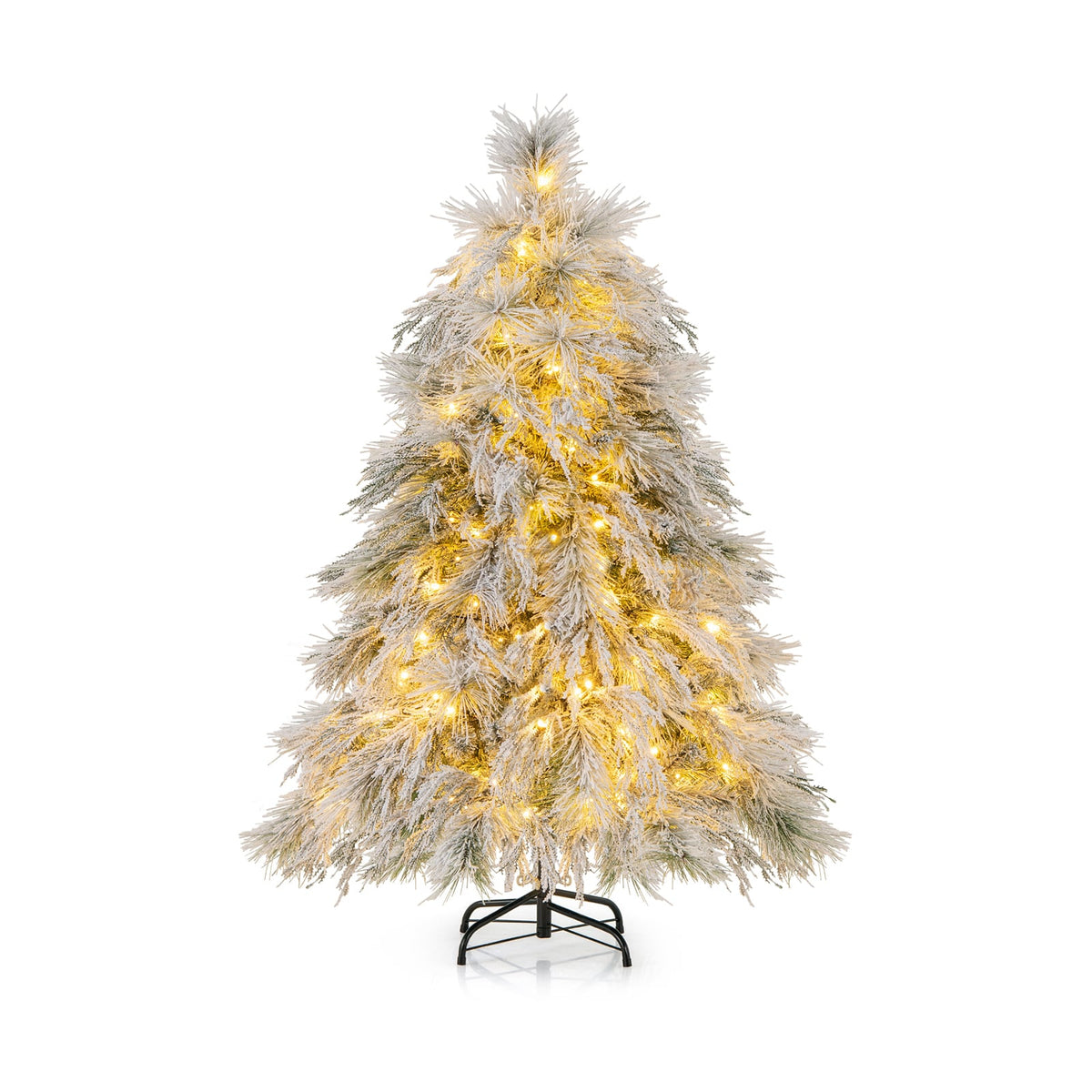 4.5/6/7 Feet Pre-Lit Snow Flocked Christmas Tree with Warm White LED Lights-4.5 ft-Christmas Trees-DECOROLALA