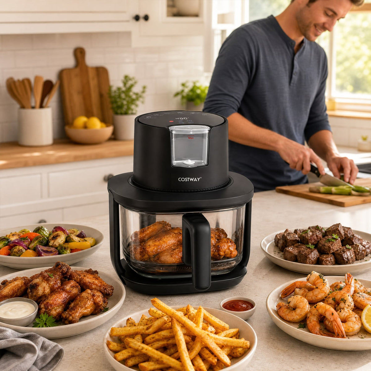 4.5L Glass Air Fryer with Steam Frying Mode-Black-Air Fryers-DECOROLALA