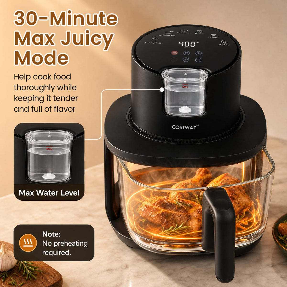 4.5L Glass Air Fryer with Steam Frying Mode-Black-Air Fryers-DECOROLALA