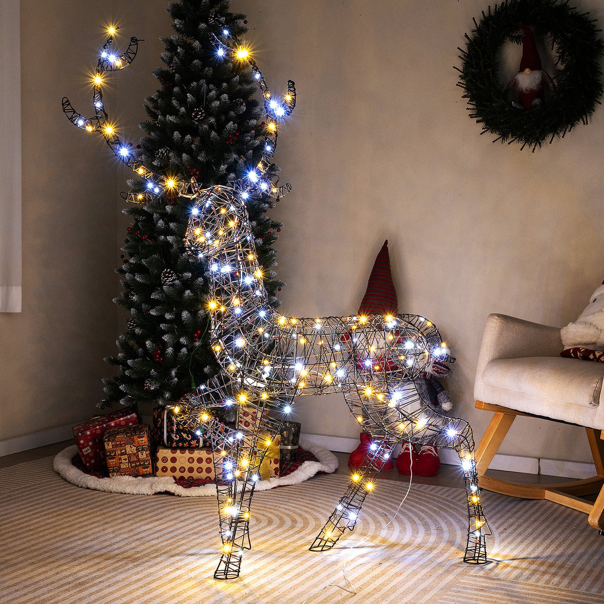 4.6 Feet Pre-Lit Christmas Reindeer with 170 Cold and Warm LED Lights-Christmas Decorations & Accessories-DECOROLALA