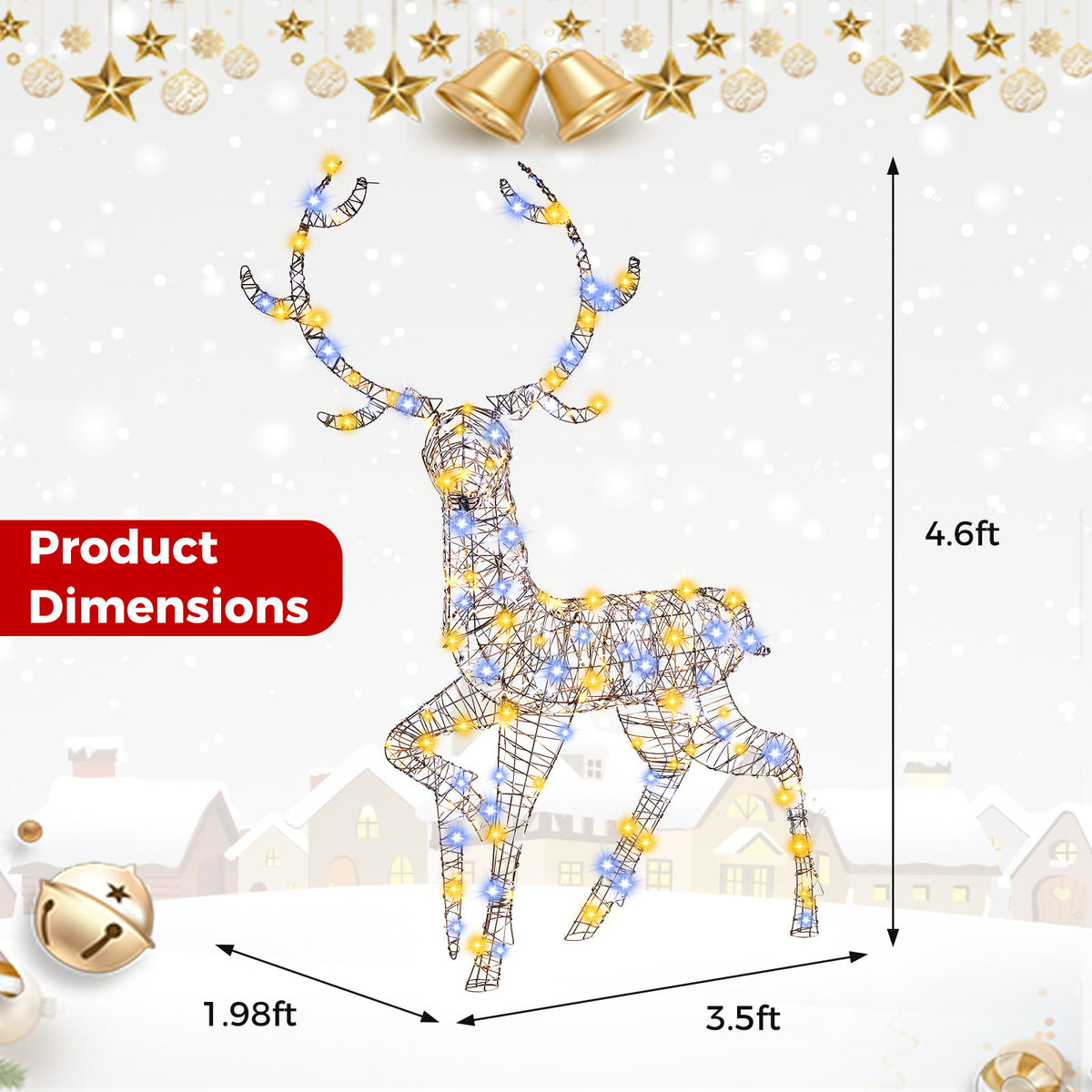 4.6 Feet Pre-Lit Christmas Reindeer with 170 Cold and Warm LED Lights-Christmas Decorations & Accessories-DECOROLALA