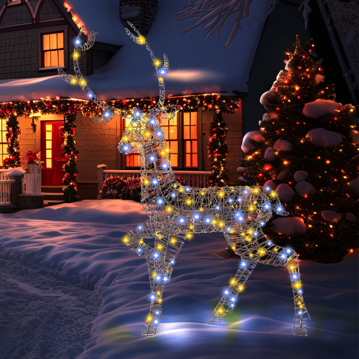4.6 Feet Pre-Lit Christmas Reindeer with 170 Cold and Warm LED Lights-Christmas Decorations & Accessories-DECOROLALA