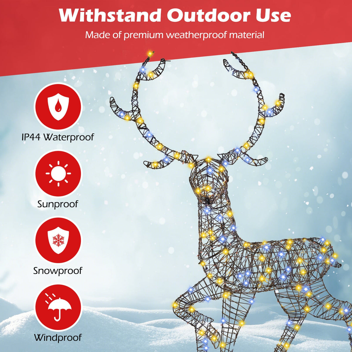 4.6 Feet Pre-Lit Christmas Reindeer with 170 Cold and Warm LED Lights-Christmas Decorations & Accessories-DECOROLALA