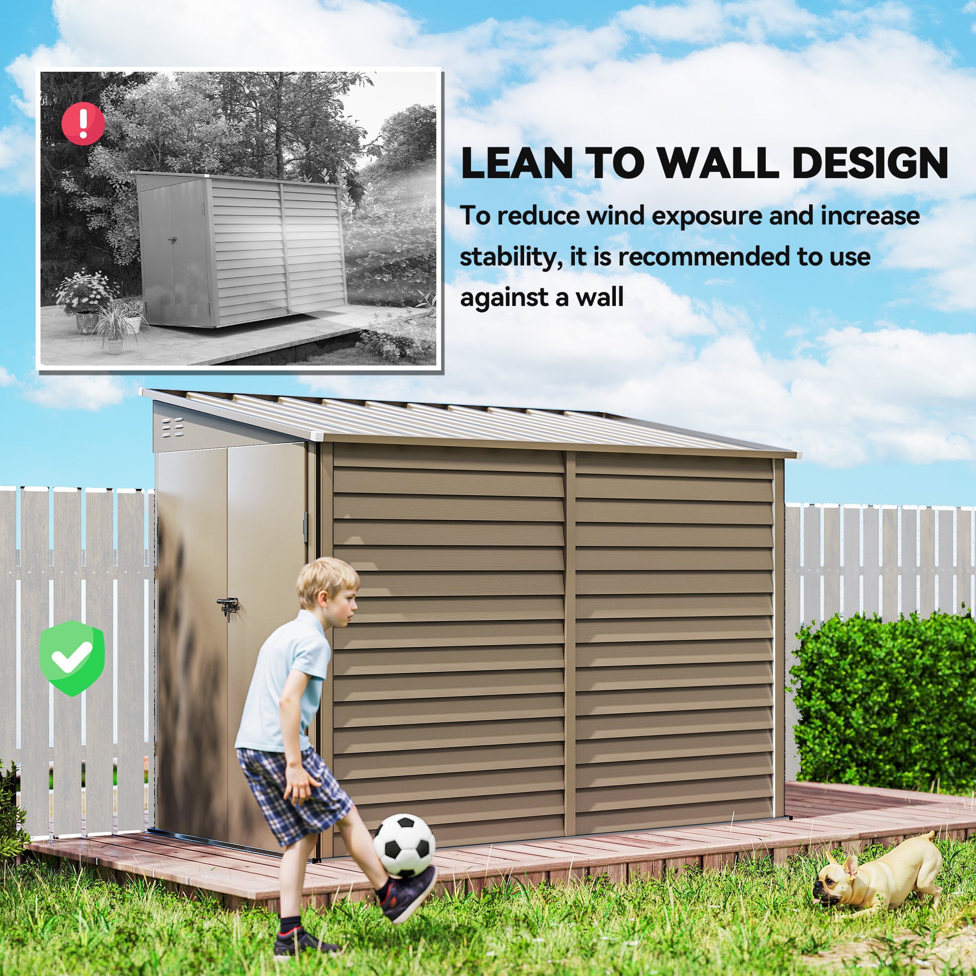 4.6' x 9' Metal Outdoor Lean-to Storage Shed - Brown-Patio & Garden > Lawn & Garden > Sheds-DECOROLALA