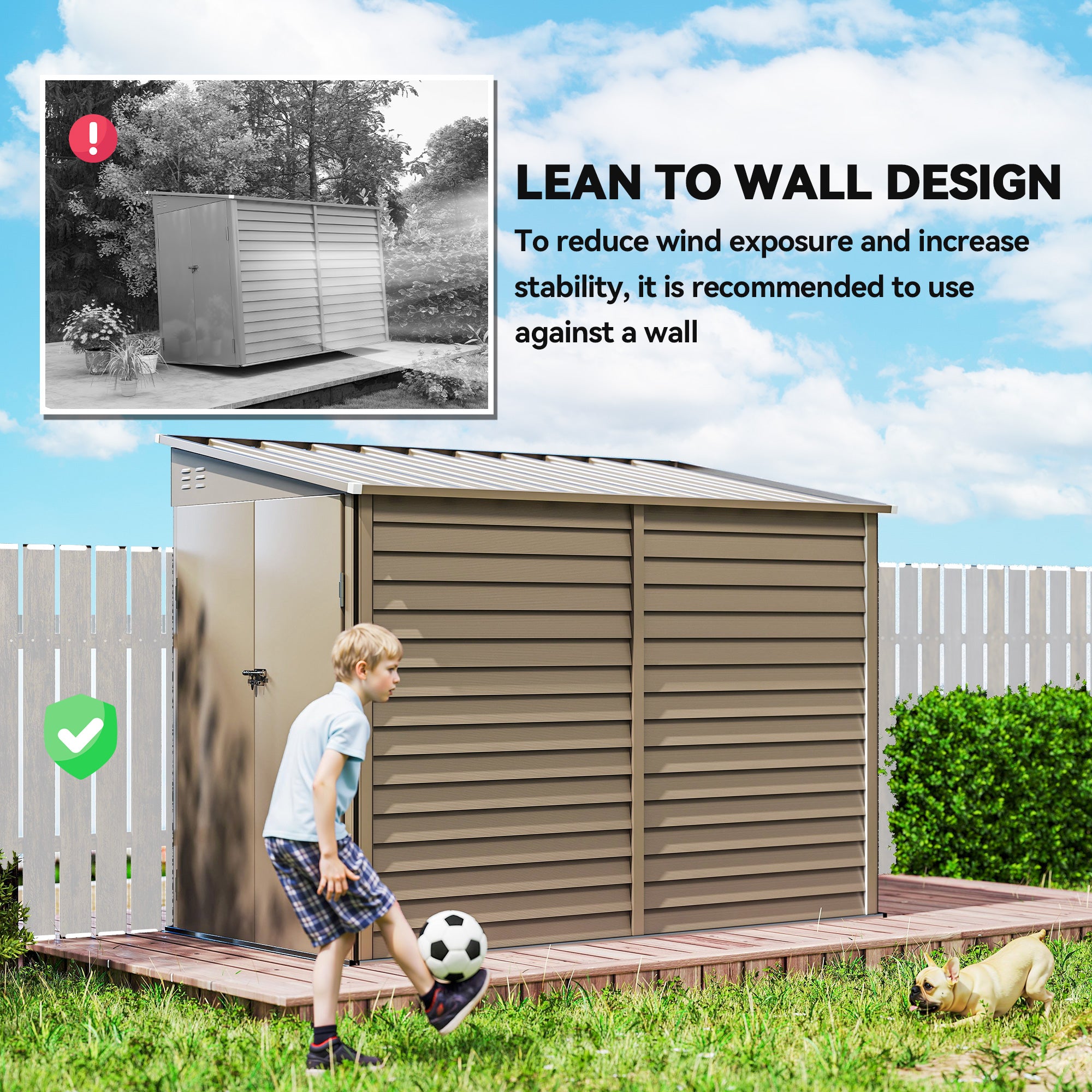 4.6' x 9' Metal Outdoor Lean-to Storage Shed - Brown-Patio & Garden > Lawn & Garden > Sheds-DECOROLALA