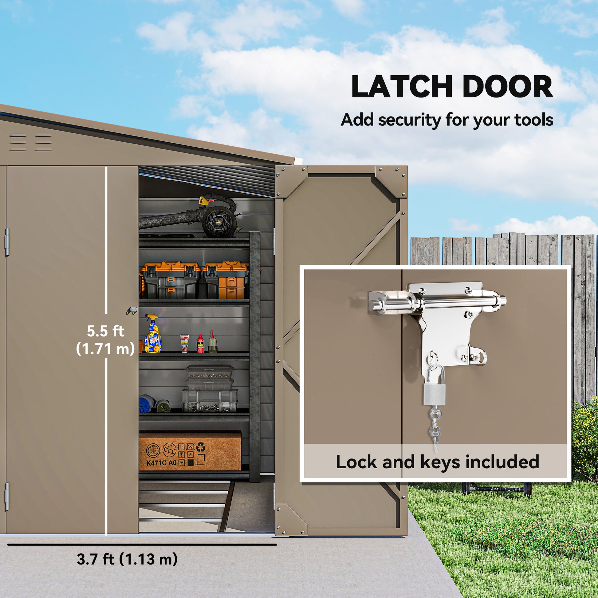 4.6' x 9' Metal Outdoor Lean-to Storage Shed - Brown-Patio & Garden > Lawn & Garden > Sheds-DECOROLALA