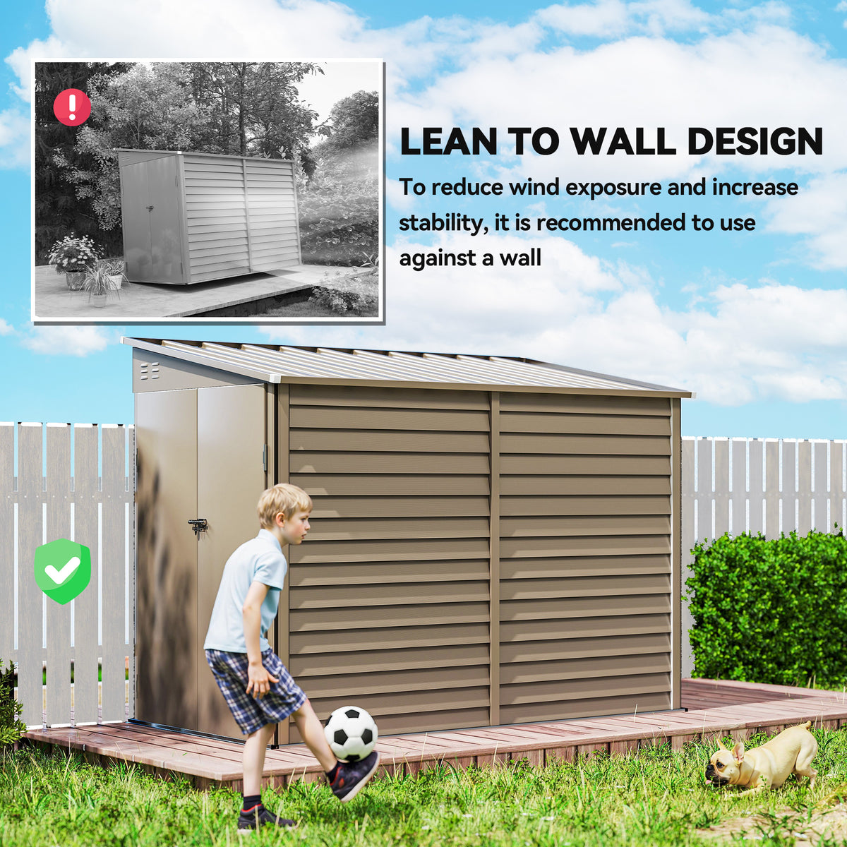 4.6' x 9' Metal Outdoor Lean-to Storage Shed - Brown-Patio & Garden > Lawn & Garden > Sheds-DECOROLALA