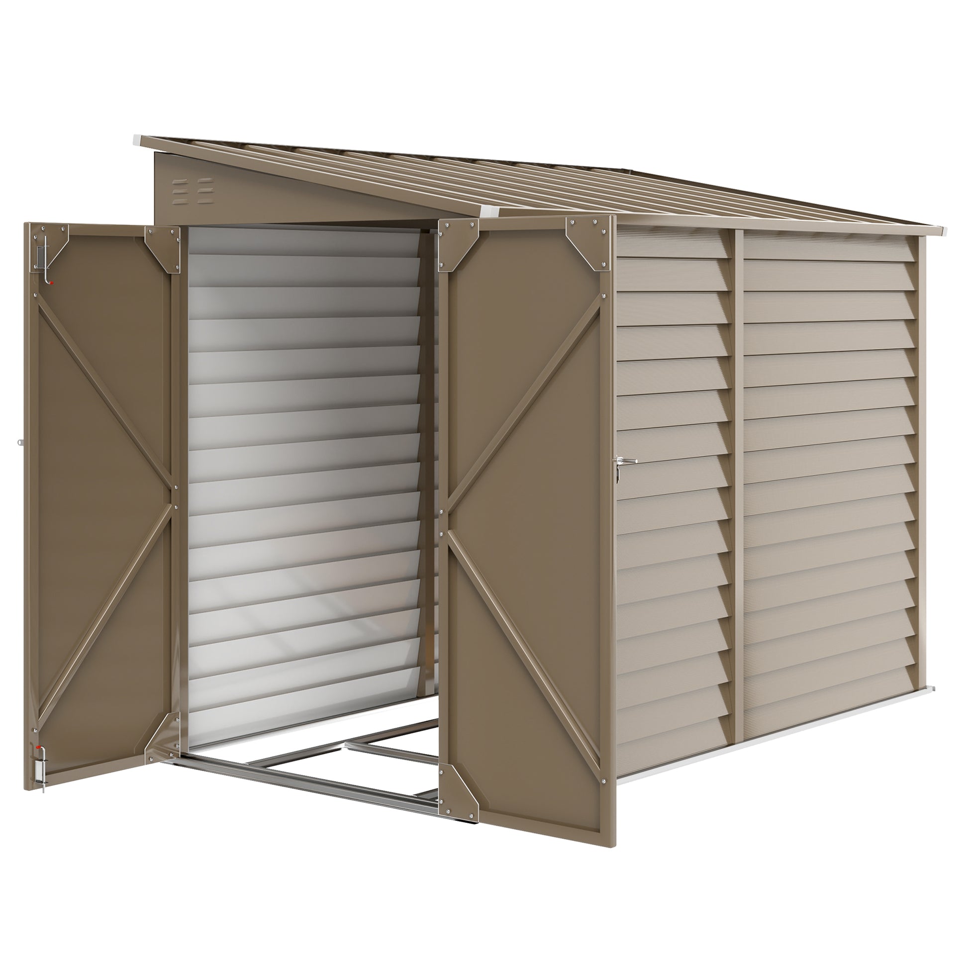 4.6' x 9' Metal Outdoor Lean-to Storage Shed - Brown-Patio & Garden > Lawn & Garden > Sheds-DECOROLALA