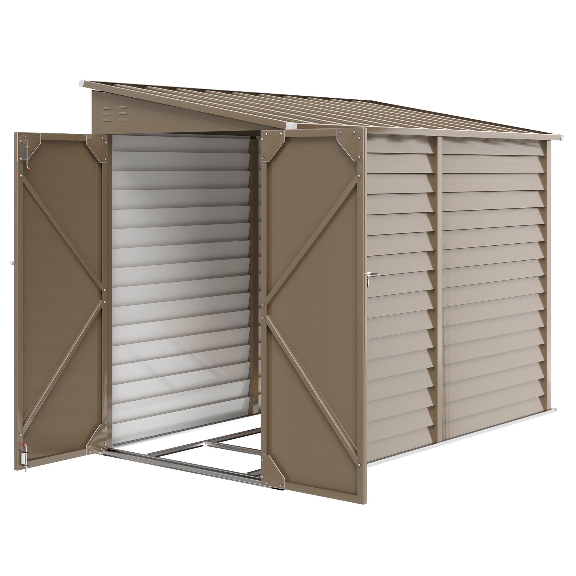 4.6' x 9' Metal Outdoor Lean-to Storage Shed - Brown-Patio & Garden > Lawn & Garden > Sheds-DECOROLALA
