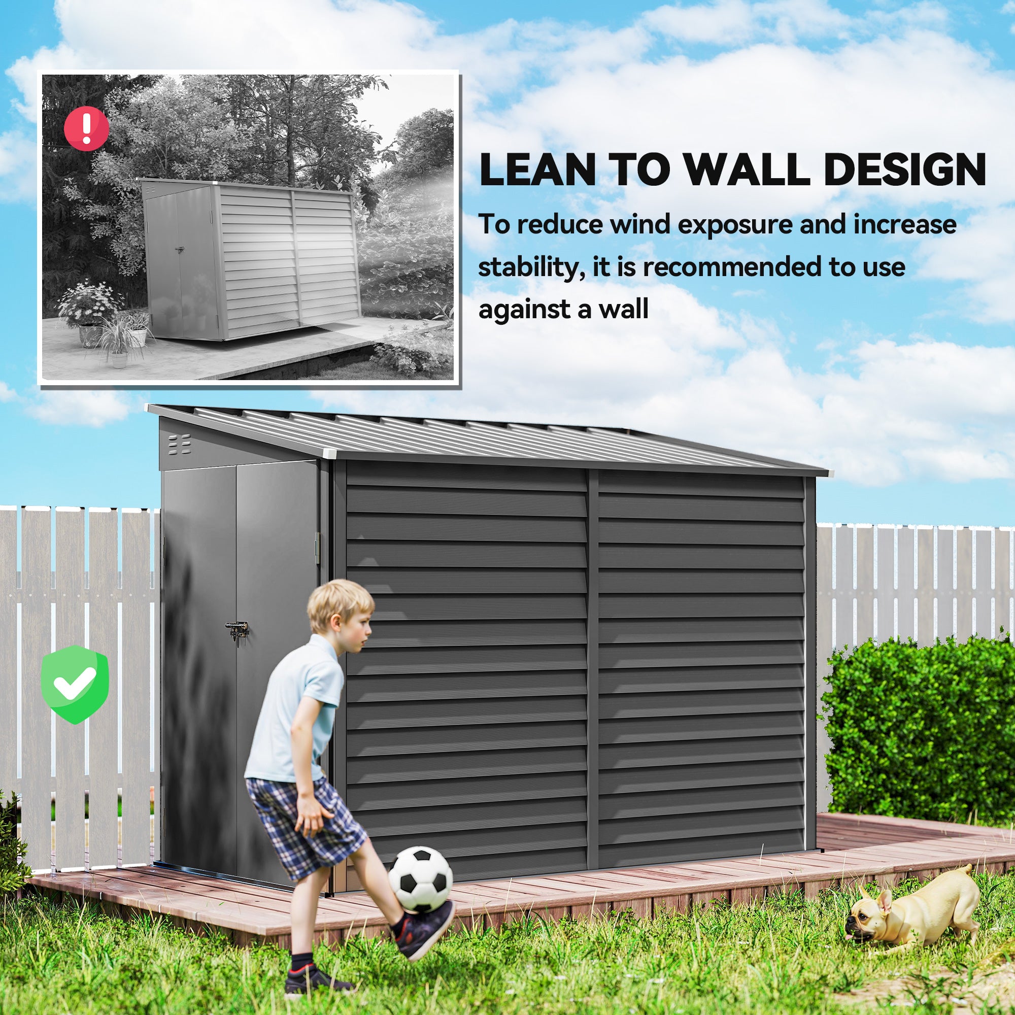 4.6' x 9' Steel Outdoor Lean-to Storage Shed - Dark Grey-Patio & Garden > Lawn & Garden > Sheds-DECOROLALA