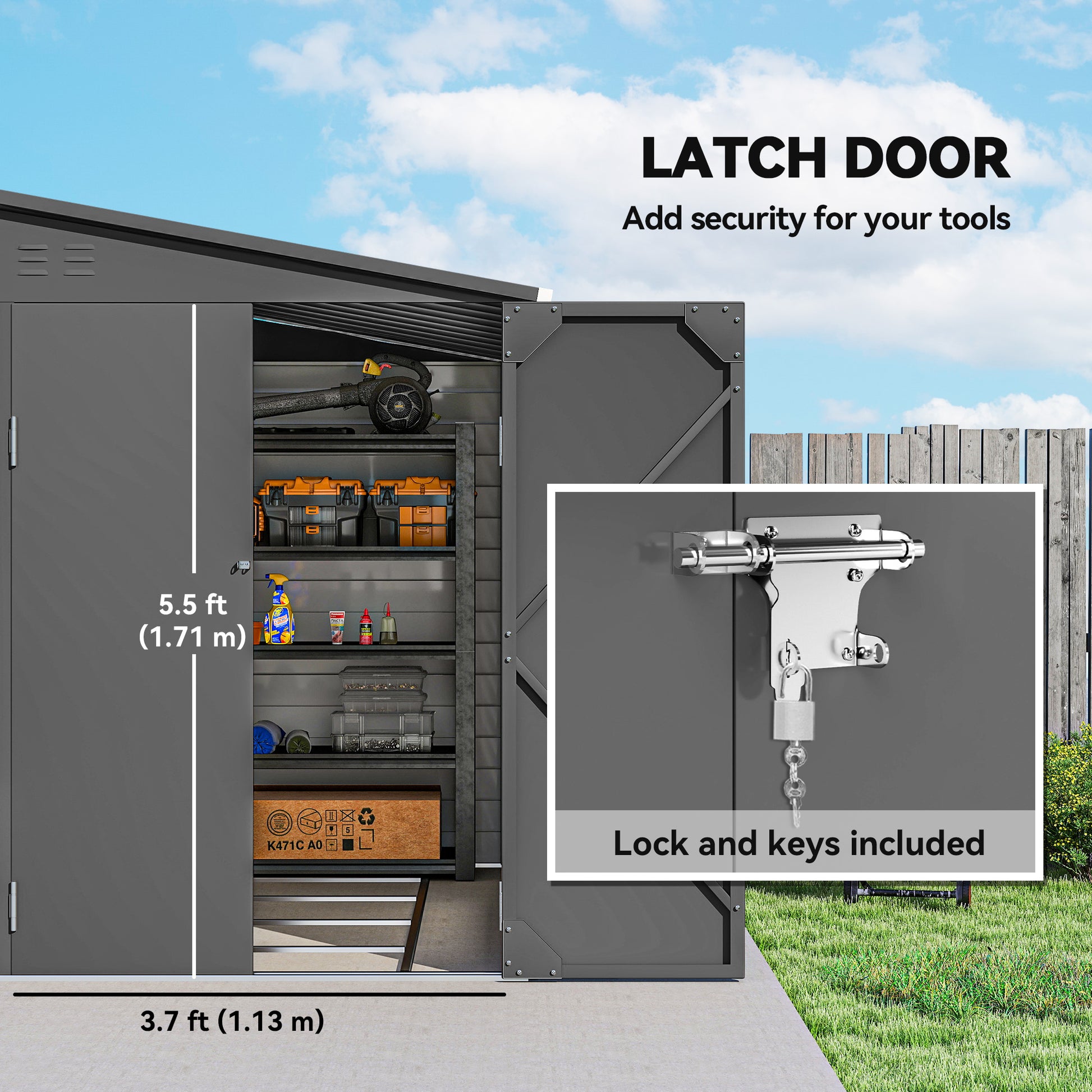 4.6' x 9' Steel Outdoor Lean-to Storage Shed - Dark Grey-Patio & Garden > Lawn & Garden > Sheds-DECOROLALA