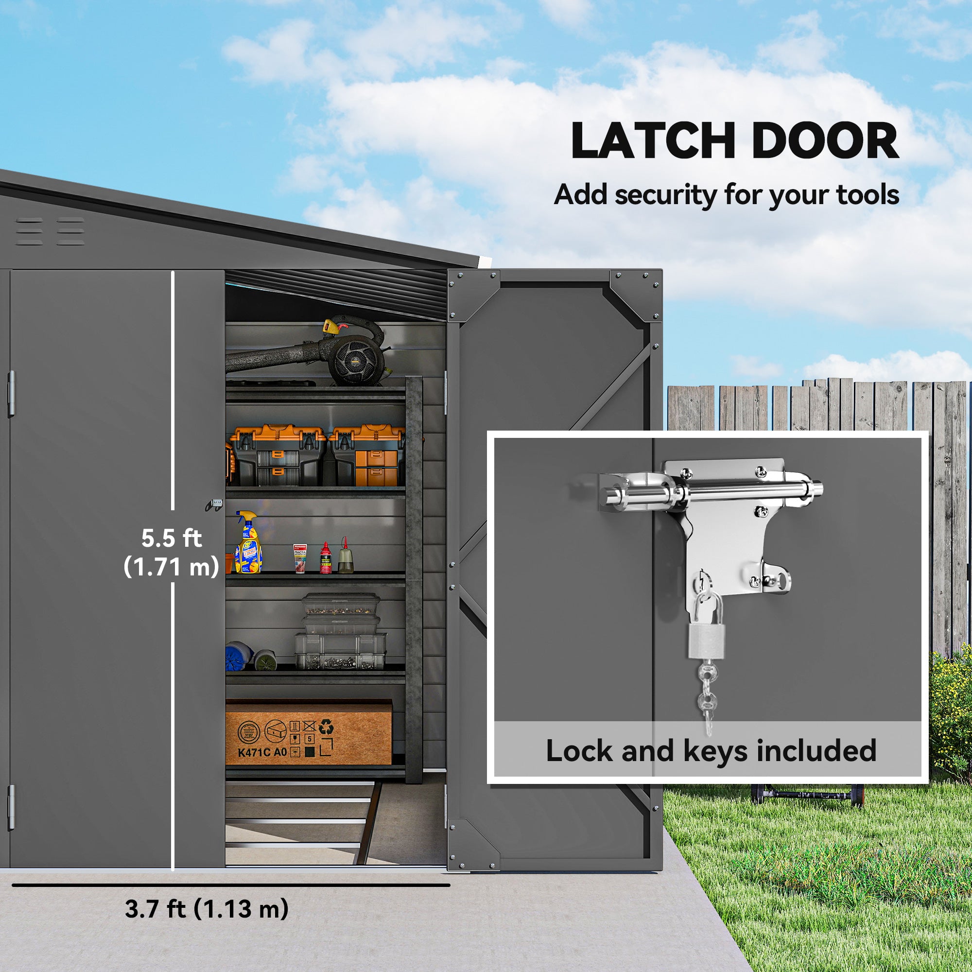 4.6' x 9' Steel Outdoor Lean-to Storage Shed - Dark Grey-Patio & Garden > Lawn & Garden > Sheds-DECOROLALA