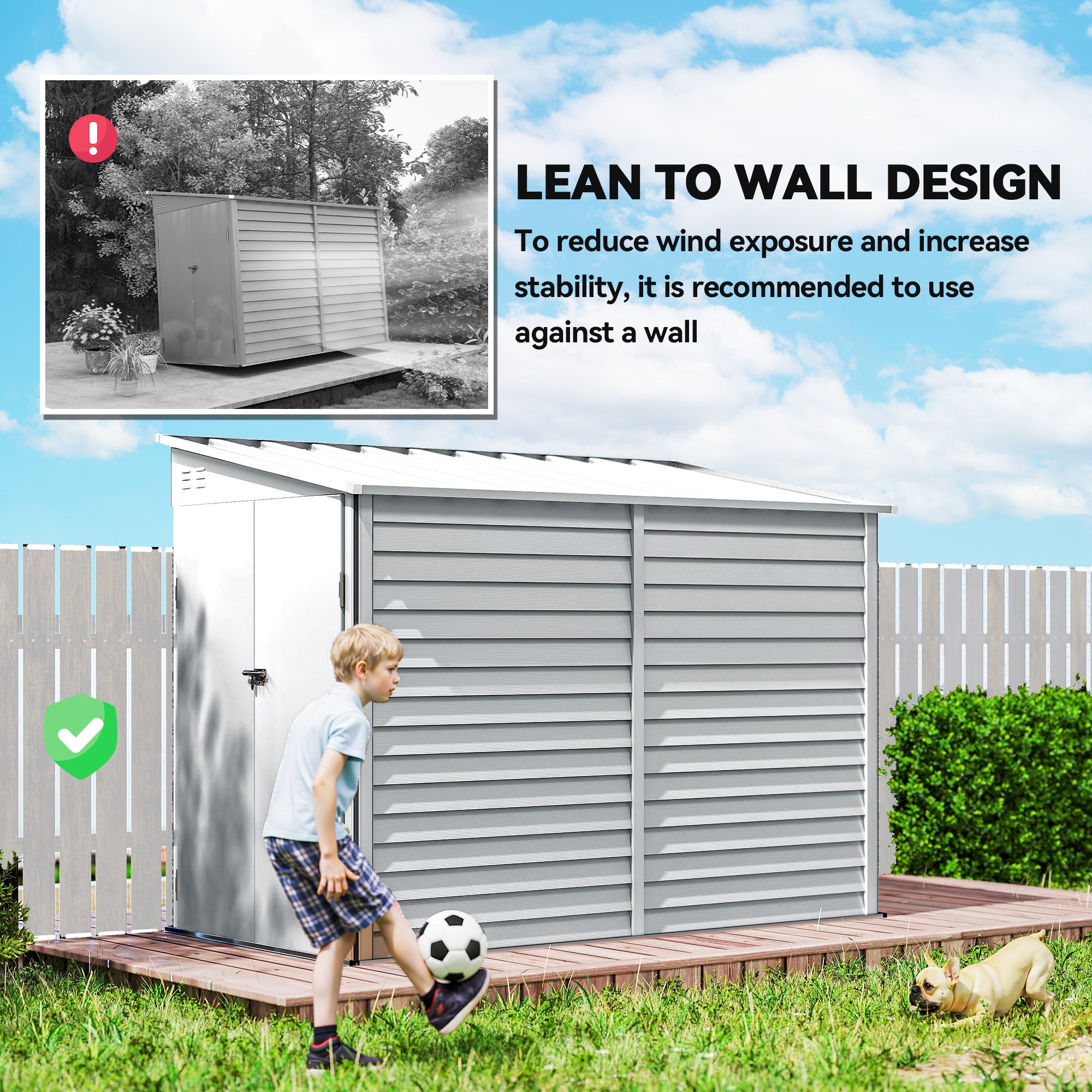 4.6' x 9' Steel Outdoor Lean-to Storage Shed - White-Patio & Garden > Lawn & Garden > Sheds-DECOROLALA