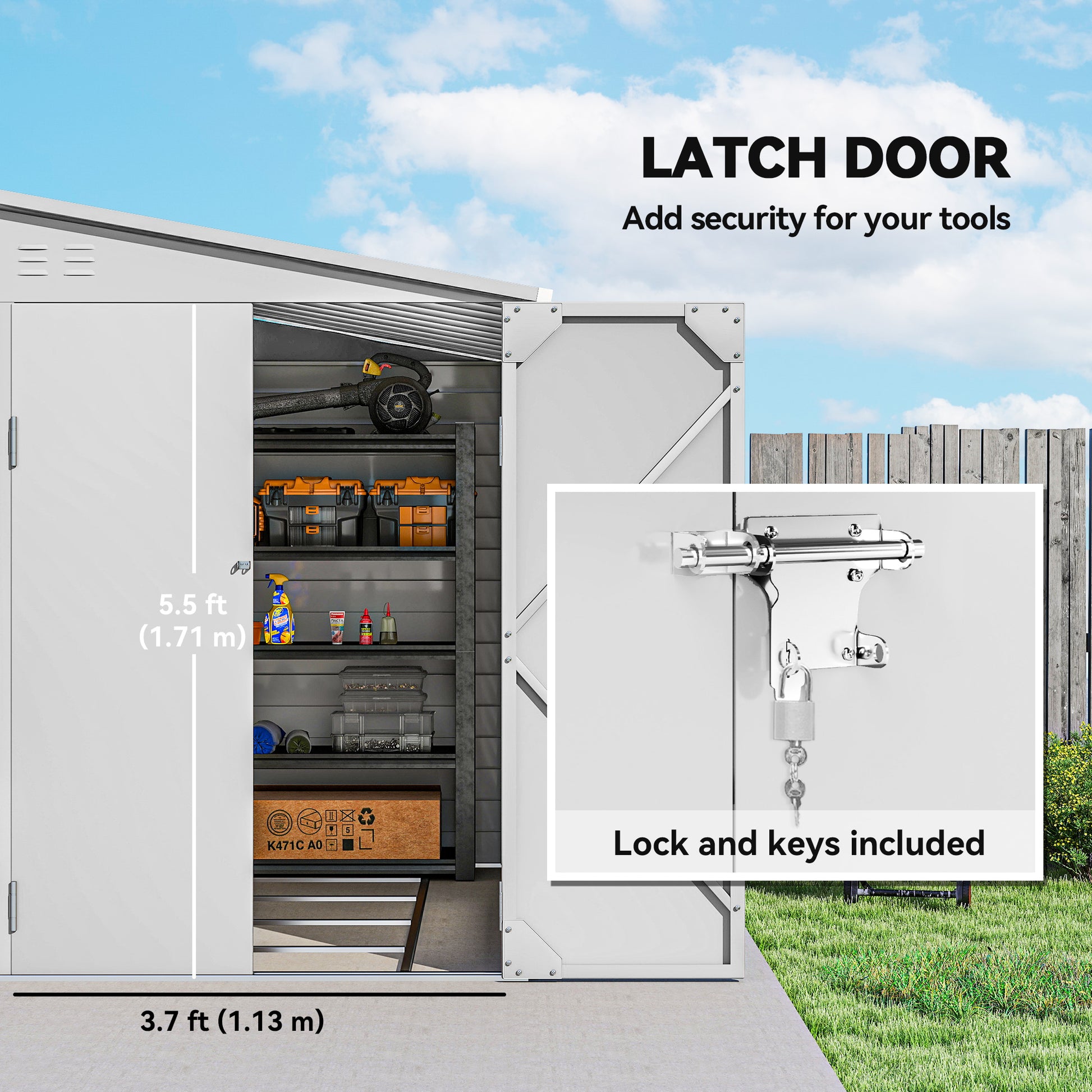 4.6' x 9' Steel Outdoor Lean-to Storage Shed - White-Patio & Garden > Lawn & Garden > Sheds-DECOROLALA