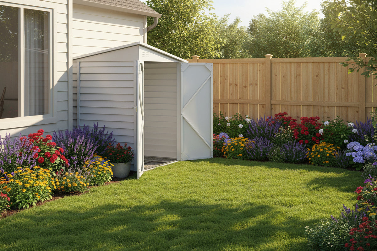 4.6' x 9' Steel Outdoor Lean-to Storage Shed - White-Patio & Garden > Lawn & Garden > Sheds-DECOROLALA