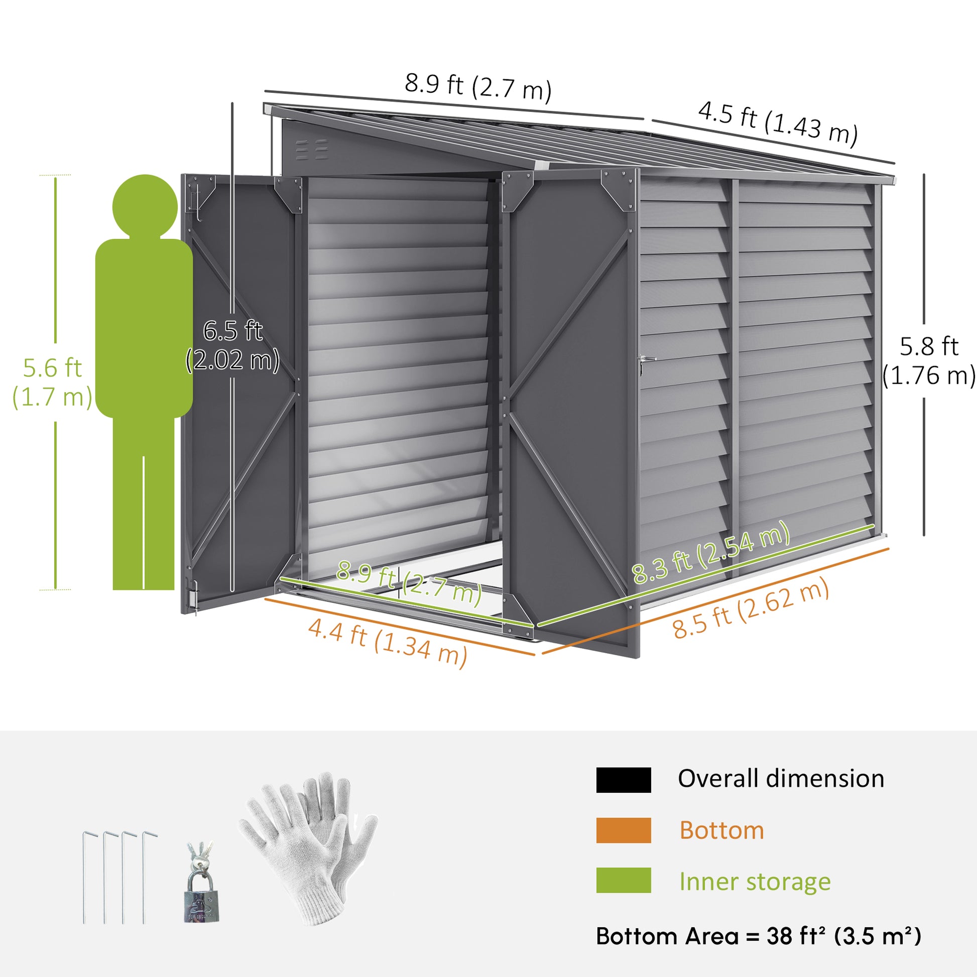 4.6' x 9' Steel Outdoor Lean-to Storage Shed with Foundation - Grey-Patio & Garden > Lawn & Garden > Sheds-DECOROLALA