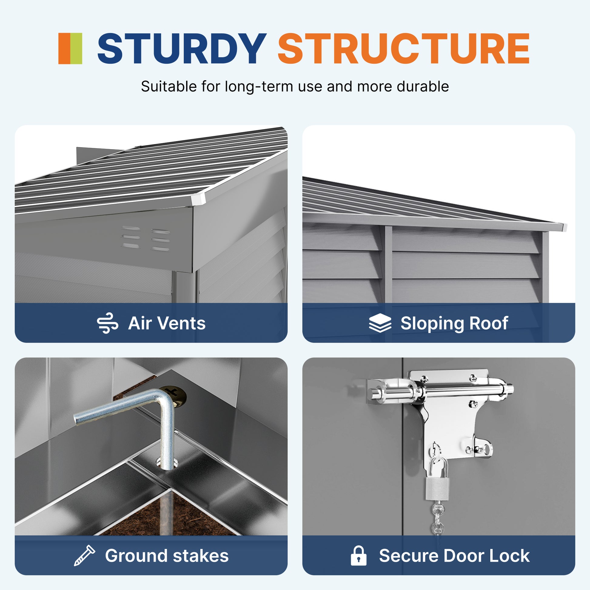 4.6' x 9' Steel Outdoor Lean-to Storage Shed with Foundation - Grey-Patio & Garden > Lawn & Garden > Sheds-DECOROLALA