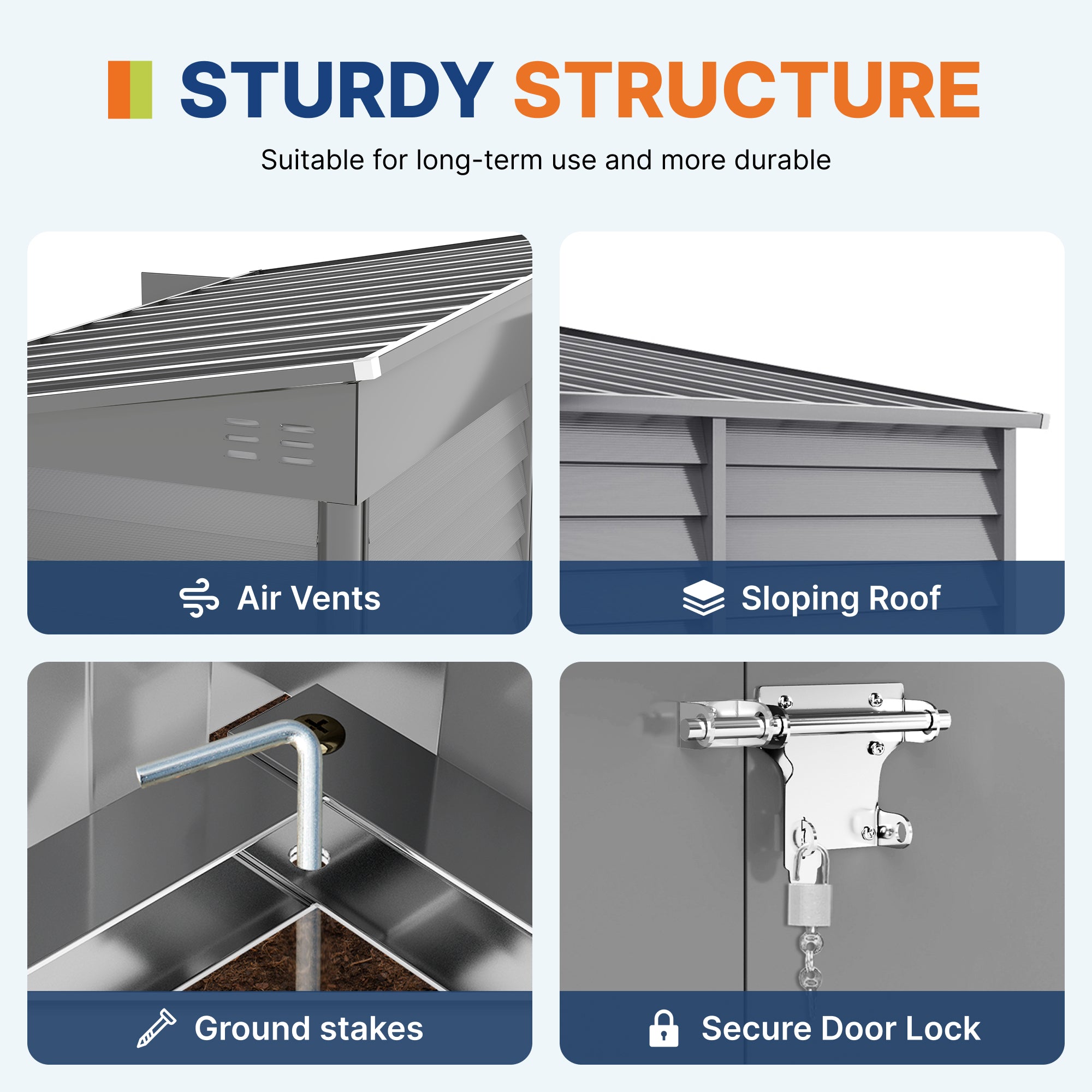 4.6' x 9' Steel Outdoor Lean-to Storage Shed with Foundation - Grey-Patio & Garden > Lawn & Garden > Sheds-DECOROLALA