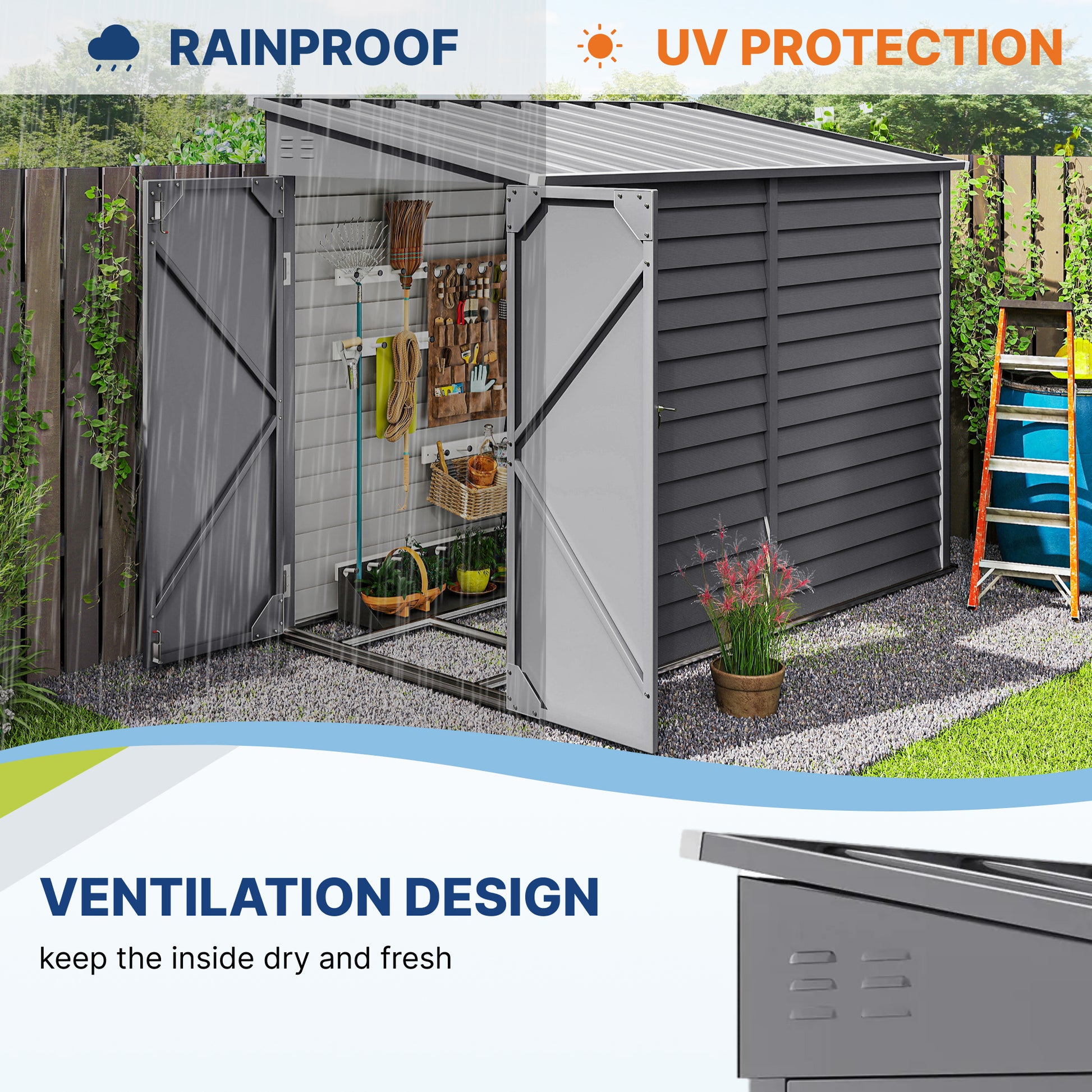 4.6' x 9' Steel Outdoor Lean-to Storage Shed with Foundation - Grey-Patio & Garden > Lawn & Garden > Sheds-DECOROLALA