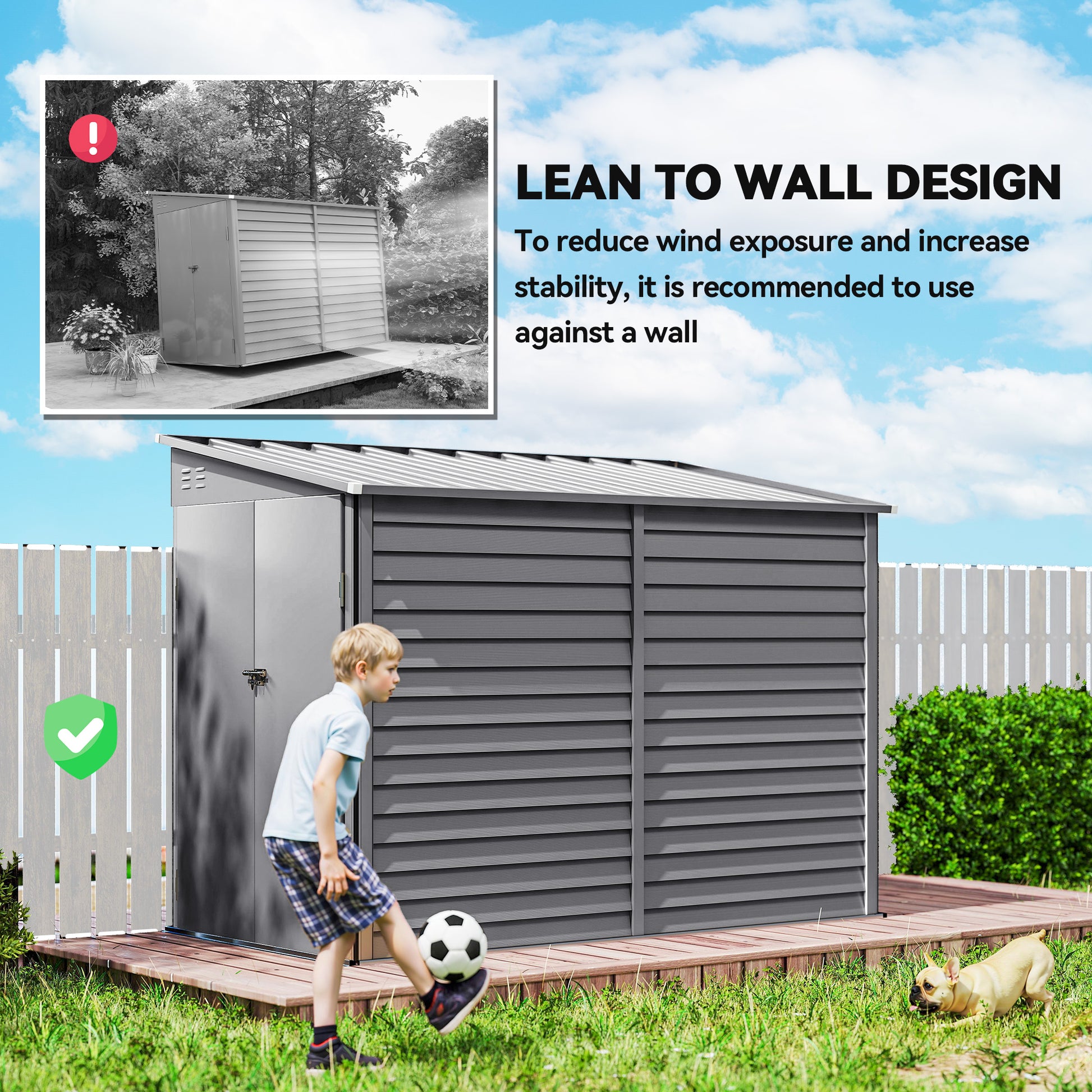 4.6' x 9' Steel Outdoor Lean-to Storage Shed with Foundation - Grey-Patio & Garden > Lawn & Garden > Sheds-DECOROLALA