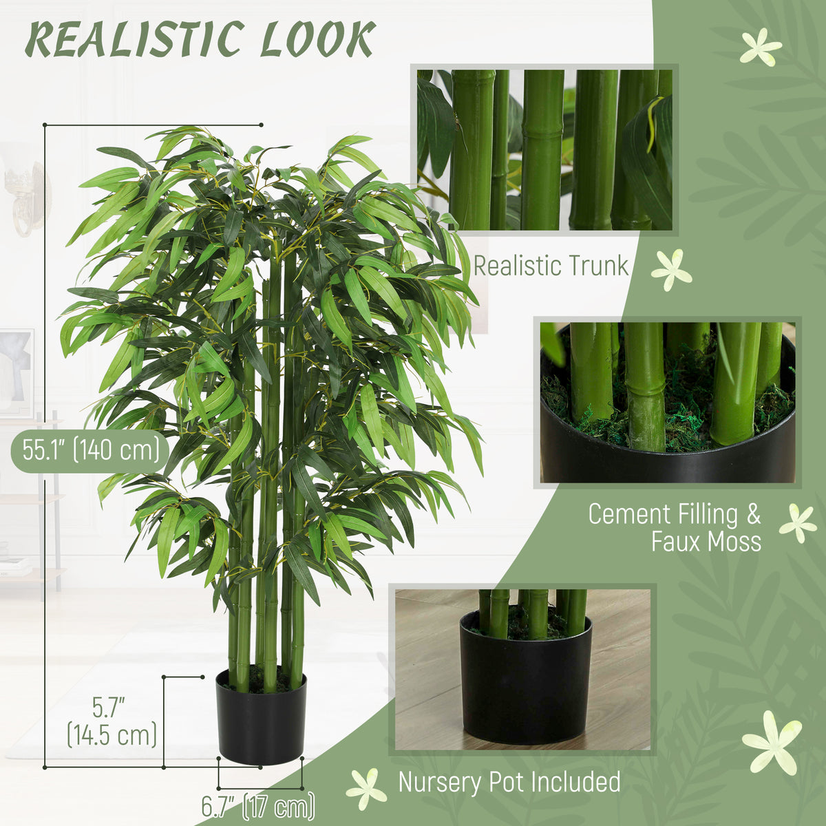 4.6FT Artificial Bamboo Tree Set of 2, Decorative Faux Plant in Nursery Pot, Faux Tree for Home Indoor Decor-Artificial Trees-DECOROLALA