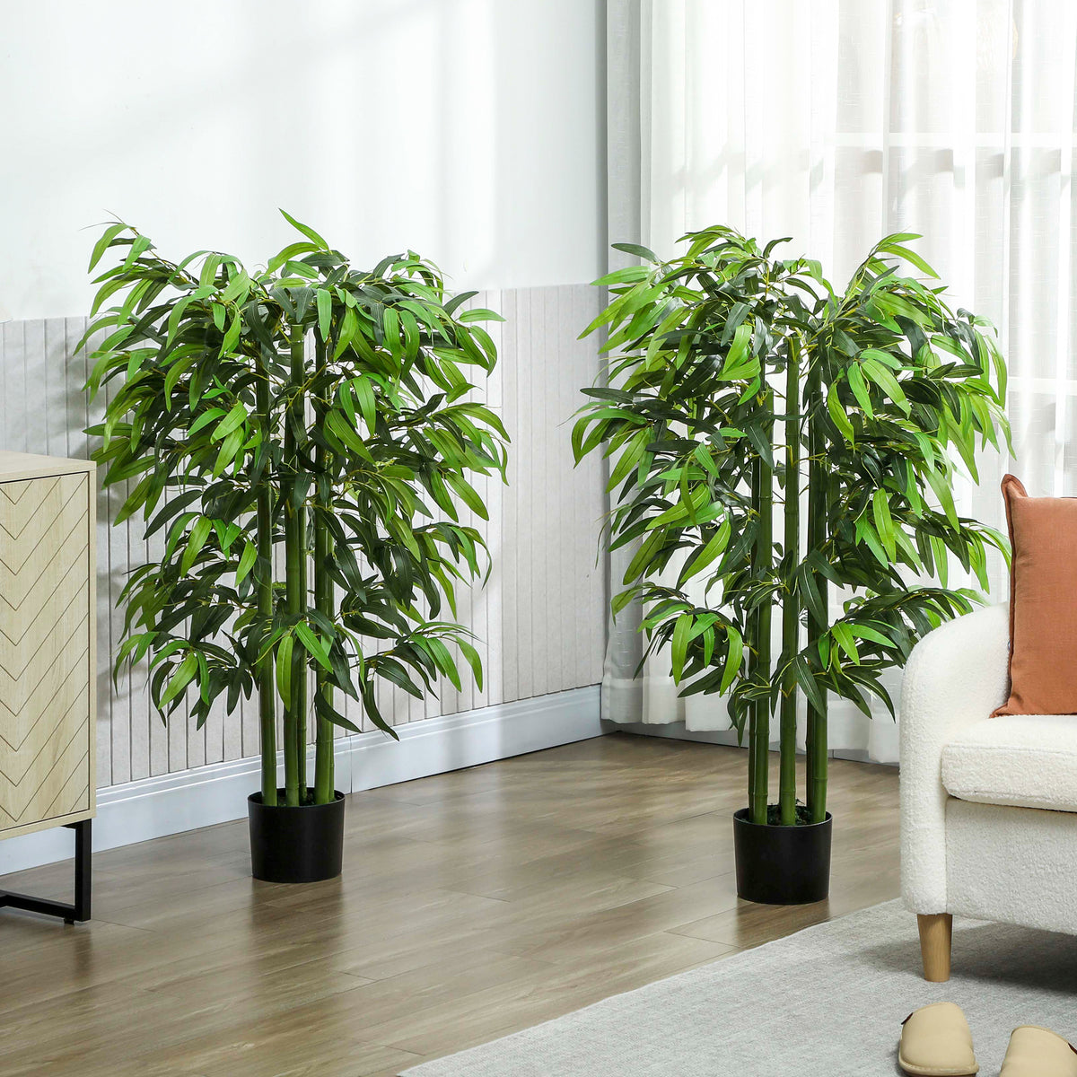 4.6FT Artificial Bamboo Tree Set of 2, Decorative Faux Plant in Nursery Pot, Faux Tree for Home Indoor Decor-Artificial Trees-DECOROLALA