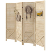 4.7' 4 Panel Wooden Room Divider with Pegboard - Natural-Home Furnishings > Living Room Furniture > Room Dividers-DECOROLALA
